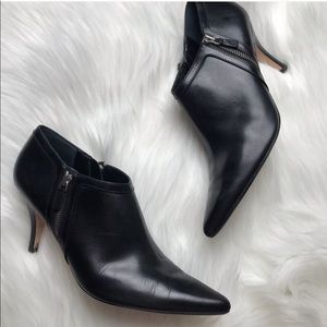 Ann Taylor Black Leather Heel Booties Size 10
